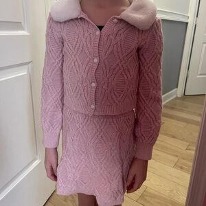 Pink Knit skirt and Cardigan Set